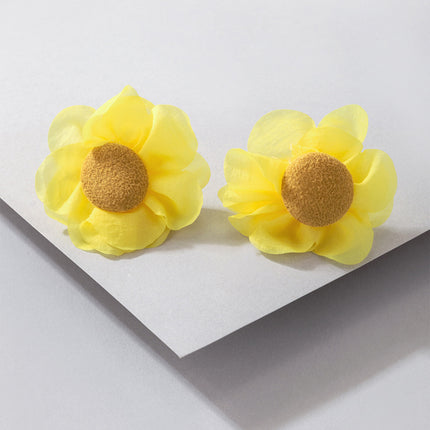 Wholesale Fashion Sunflower Fabric Yellow Floral Ruffle Earrings