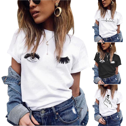 Wholesale Women's Printed Top Round Neck Short Sleeve T-Shirt