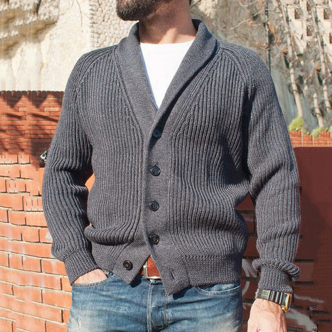 Chaqueta cárdigan de manga larga con solapa de suéter grueso de otoño invierno para hombre