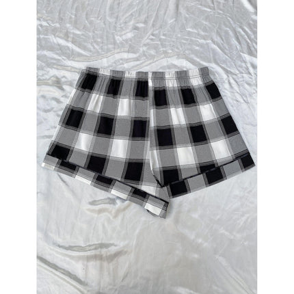 Pantalones cortos de pijama con cordón de talla grande para primavera y verano a cuadros para mujer