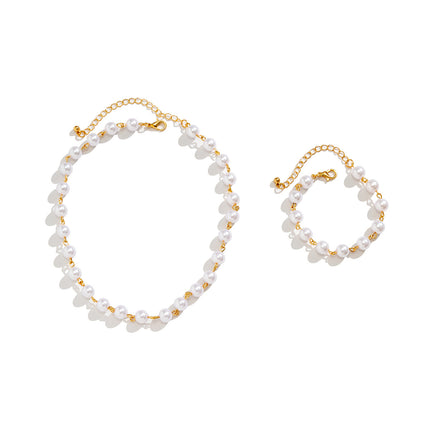 Pearl Short Clavicle Bead Necklace & Bracelet Set