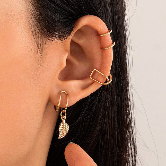 Earhole Bohemian Leaf Pendant i Three-piece Ear Clip Set