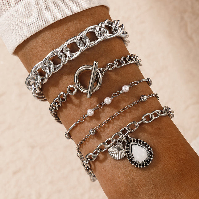 Five Pearl Imitation Gemstone Bracelets