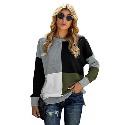 Contrasting Color Round Neck Long Sleeve Pullover Hoodie
