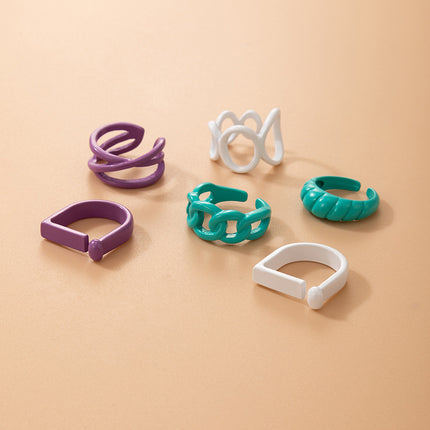 Multicolor Spray Paint Irregular Ring Set Color Personality Geometric Combination Ring