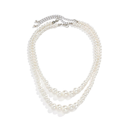 Collar de doble capa con cuentas simples de clavícula de perlas de imitación