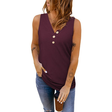 Wholesale Women's Tops Solid Color Sexy V Neck Ribbed Tank