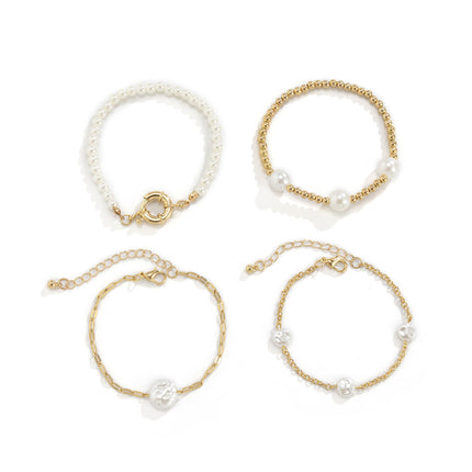 Wholesale Fashion Metal Buckle Round Bead Pearl Bracelet Set