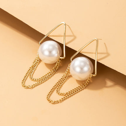 Wholesale Fashion Pearl Chain Tassel Geometric Irregular Earrings