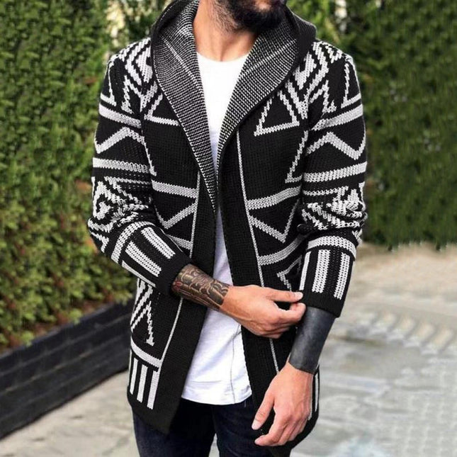 Wholesale Men's Fall Winter Mid-length Jacquard Cardigan Sweater Jacket