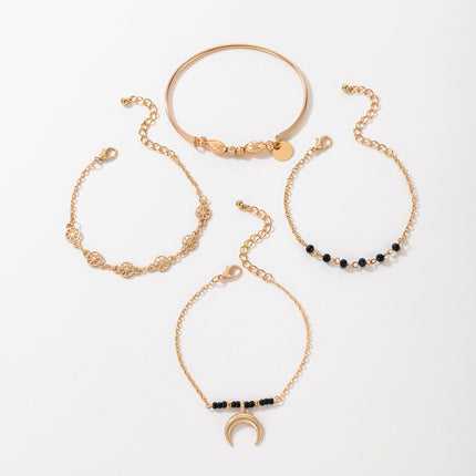 Moon Beads Beaded Black Bracelet Set