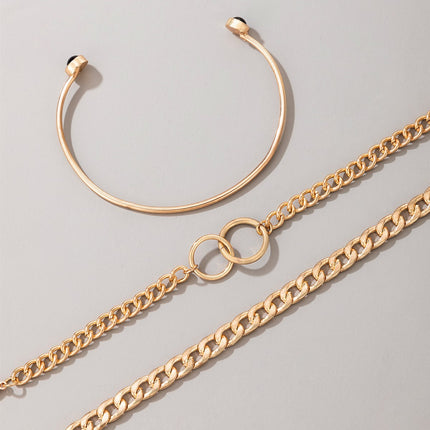 Geometric Circle Metal Thick Chain Multilayer 3-Piece Bracelet
