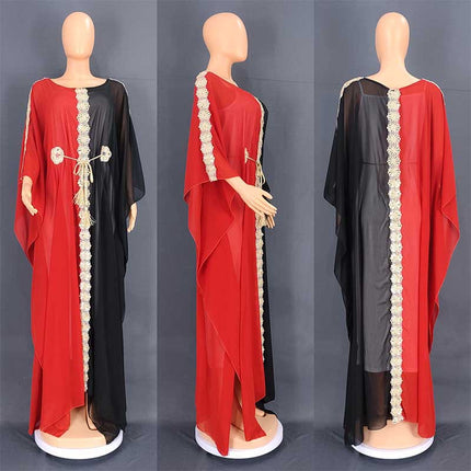 Chiffon Lace-Up Vintage Robe African Loose Plus Size Kleid