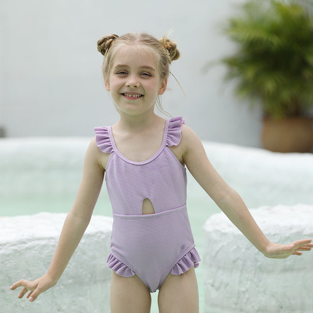 Wholesale Kids One Piece Swimsuit Solid Color Girls Swimwear
