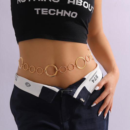 Hollow Geometric Body Chain Size Ring Metal Waist Chain
