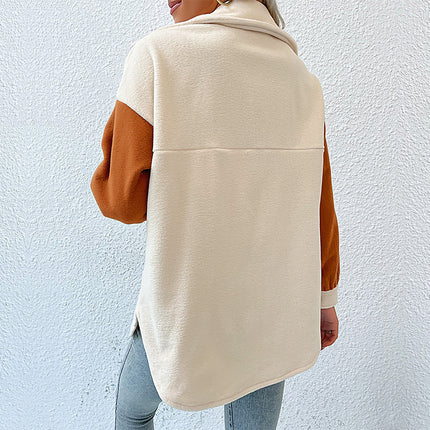 Wholesale Women's Fall Winter Stitching Wool Fleece Lapel Thickened Coat