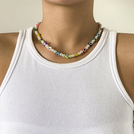 Colorful Single Layer Creative Geometric Pearl Necklace
