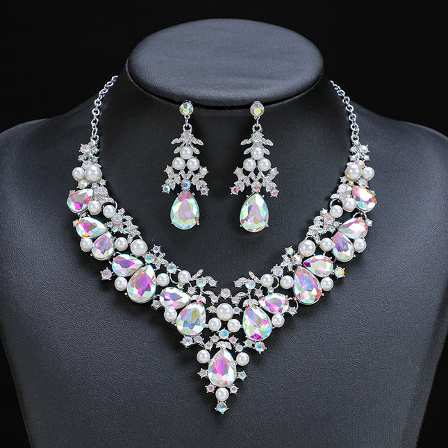 Venta al por mayor collar de perlas pendientes conjunto chapado aleación joyería de moda
