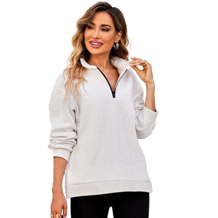Women's Solid Color Half Zip Pullover Long Sleeve Loose Top