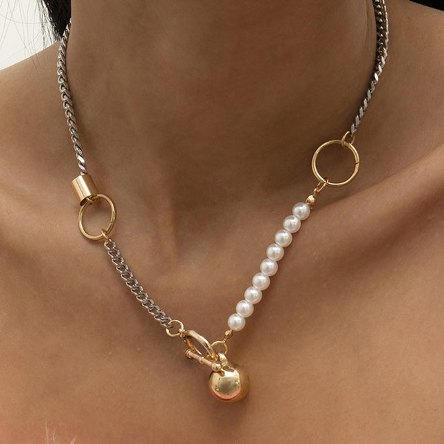 Perlenkette, die geometrische Ring-Kugel-Halskette näht