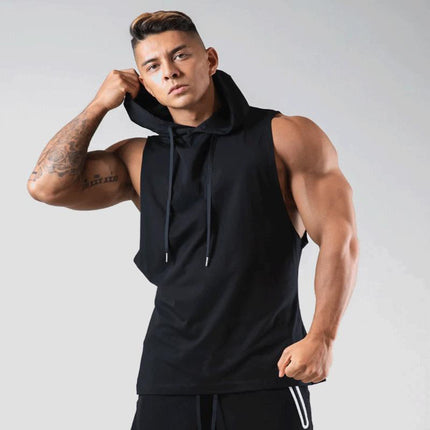 Wholesale Men's Fitness Sports Hooded Loose Sleeveless Vest