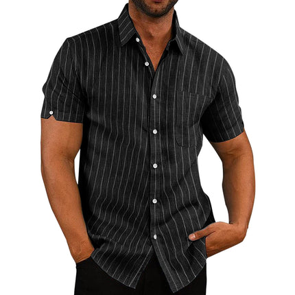 Wholesale Men's Summer Lapel Short Sleeve Button Striped Shirt
