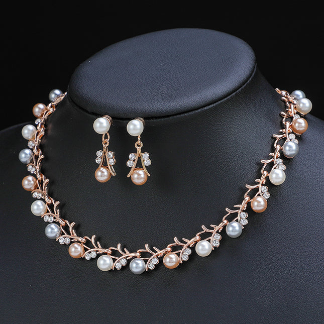 Cadena de clavícula de dos piezas de pendientes de collar con colgante de perlas de moda al por mayor