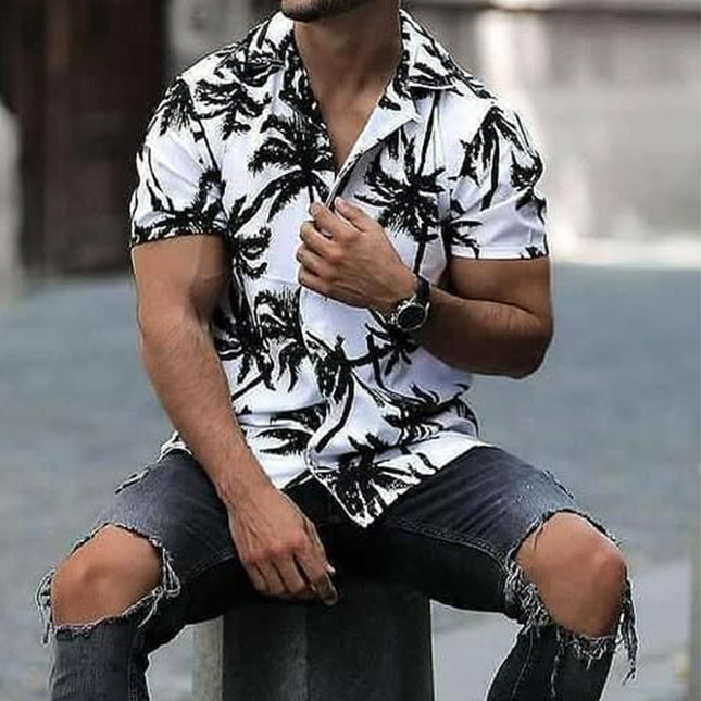 Wholesale Men's Summer Loose Casual Coco Print Short Sleeve Shirt Top