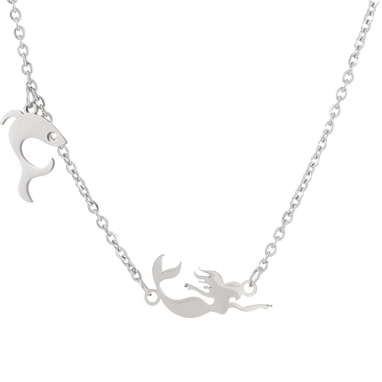 Edelstahl-Delfin-Herz-Halskette Schlüsselbeinkette