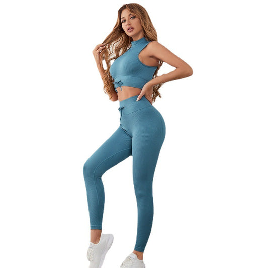 Wholesale Ladies Sports Yoga Vest Long Sleeve Top Leggings Three-piece Set