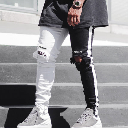 Wholesale Men's Autumn Slim Sports Distressed Ripped Jeans