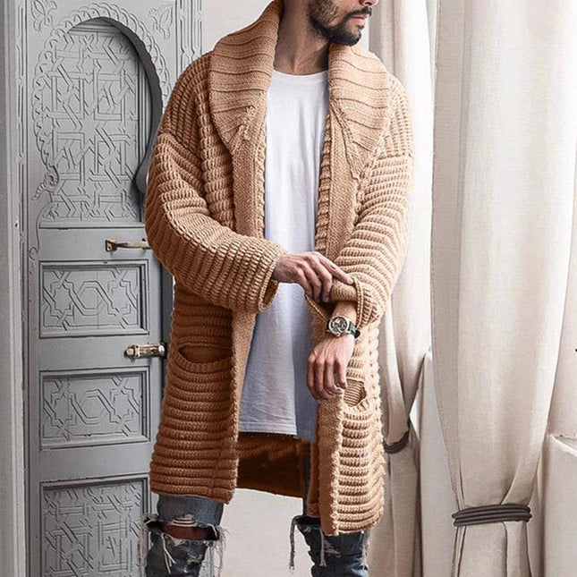 Chaqueta de hombre de solapa de suéter de cárdigan de longitud media de otoño invierno