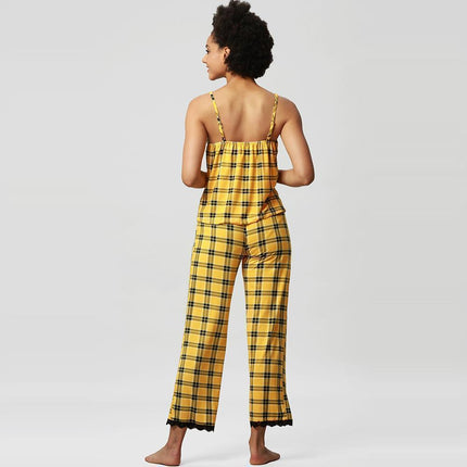 Loungewear Pyjama-Set mit rückenfreien Hosenträgern und Spitzenbesatz