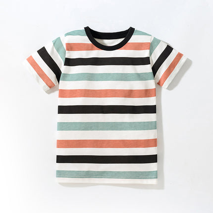 Kinder-Sommer-Kurzarm-T-Shirt aus gestrickter gestreifter Baumwolle für Jungen