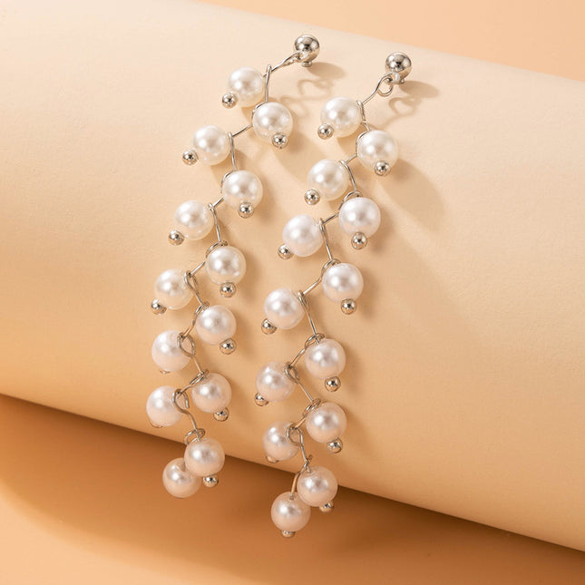 Pendientes de botón con borla de perlas Pendientes de cuentas simples geométricos