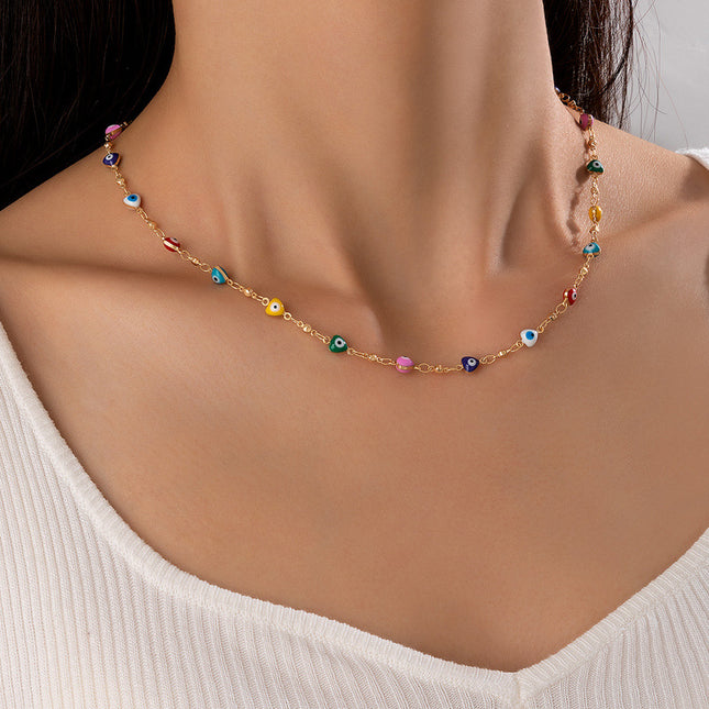 Colorful Eyes Tassel Butterfly Drop Single Layer Necklace Clavicle Chain