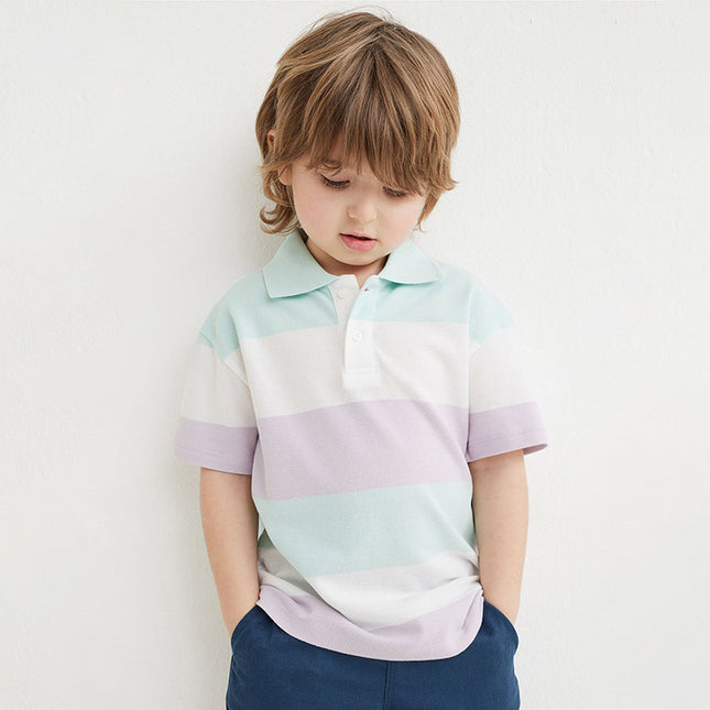 Kurzärmliges Sommer-Poloshirt aus gestreifter Baumwolle für Kinder