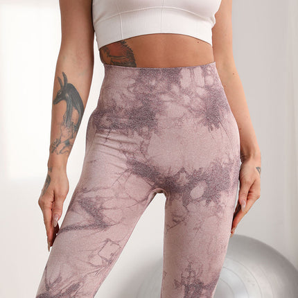 Nahtlose Sport-Tie-Dye-Yoga-Leggings mit hoher Taille für Damen
