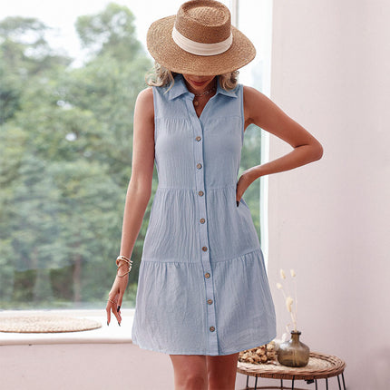 Wholesale Women's Summer Sleeveless Lapel A-Line Cardigan Shirt Dress