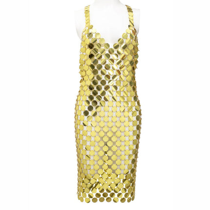 V Neck Sling Dress Sexy Geometric Hollow Sequin Body Chain