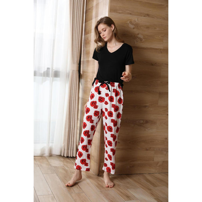 Ladies Homewear Short Sleeve Pants Pajama Set