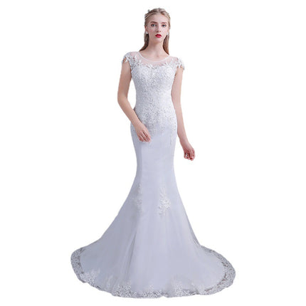 Vestido de novia de encaje largo sirena vestido de novia delgado