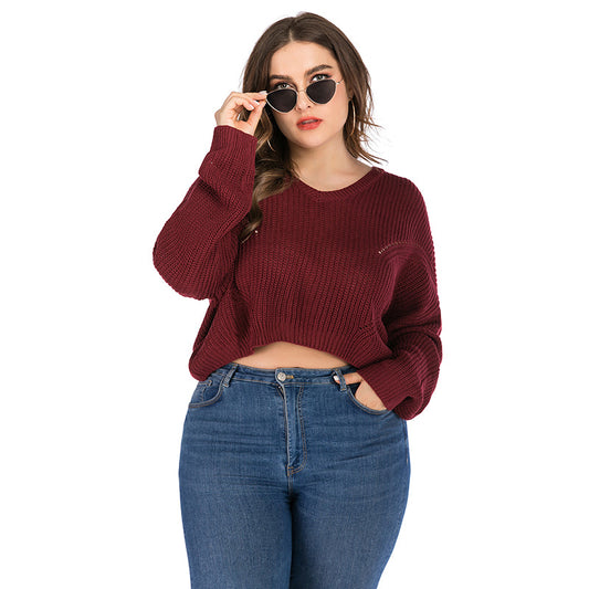 Wholesale Women's Plus Size Fall Winter Long Sleeve Short Sweater Knitwear