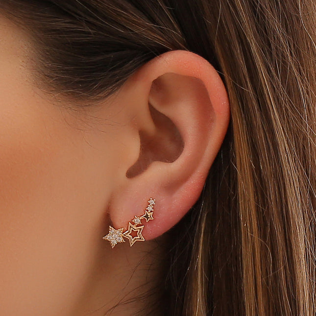 Pendientes de clip de oreja de estrella de diamantes de imitación de circón de moda simple al por mayor