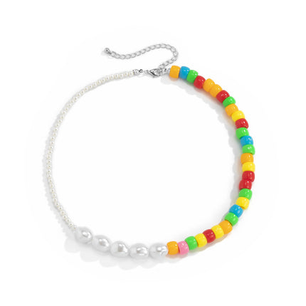 Shaped Pearl Clavicle Necklace Colorful Beaded Necklace