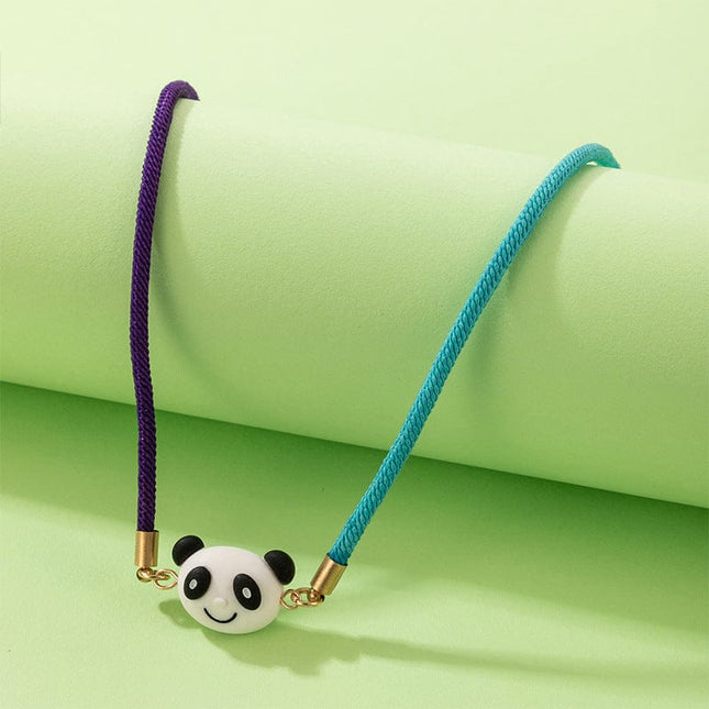 Cuerda trenzada panda bicolor lindo animal cadena de clavícula collar de una sola capa