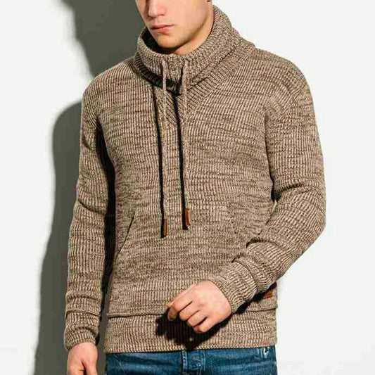 Wholesale Men's Fall Winter Drawstring Stand Collar Long Sleeve Sweater