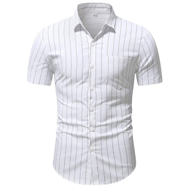 Sommer Herren weißes Hemd schmales Revers gestreiftes Freizeithemd