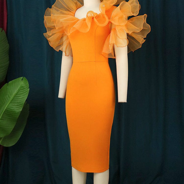 Women's Mesh Stitching Dress Autumn Slim Evening Dress