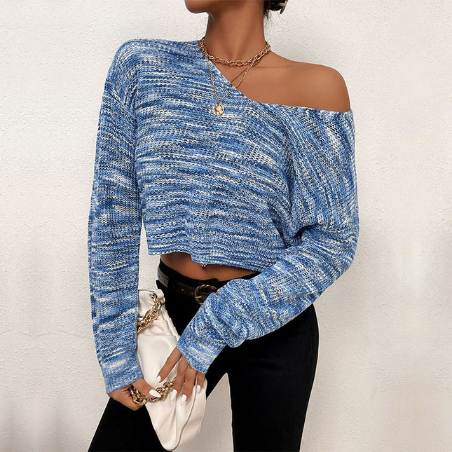 Wholesale Women's Autumn Blue V-Neck Knit Short Gradient Sweater